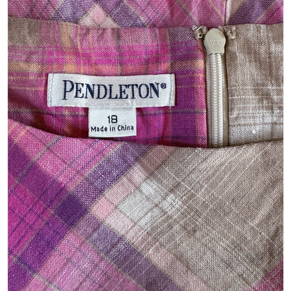 Pendleton 100% Linen Plaid Midi Dress Sleeveless Pink Taupe Preppy Plus Size 18 - Picture 3 of 16